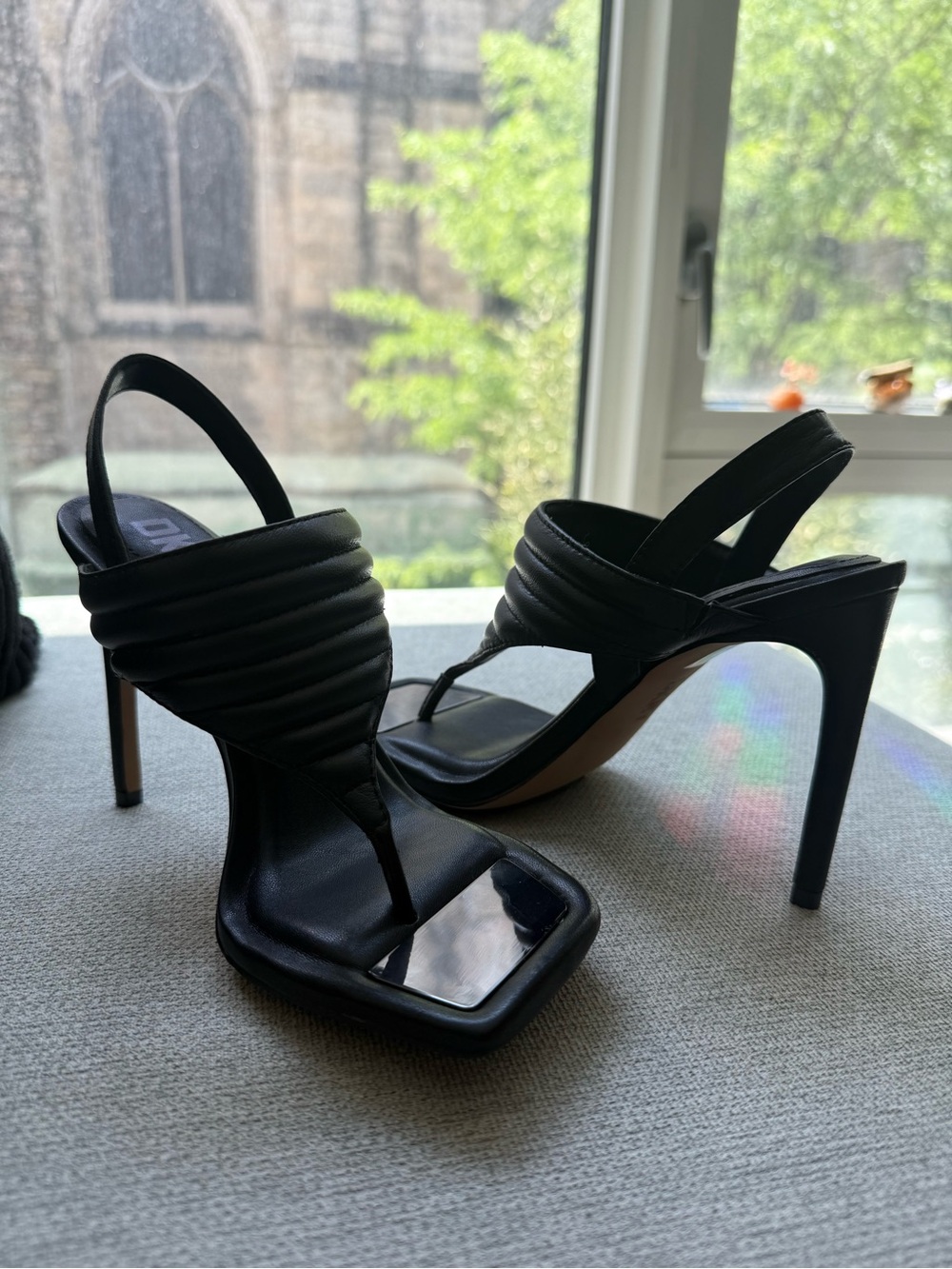 DKNY Black Slingback Stiletto Thong Sandals